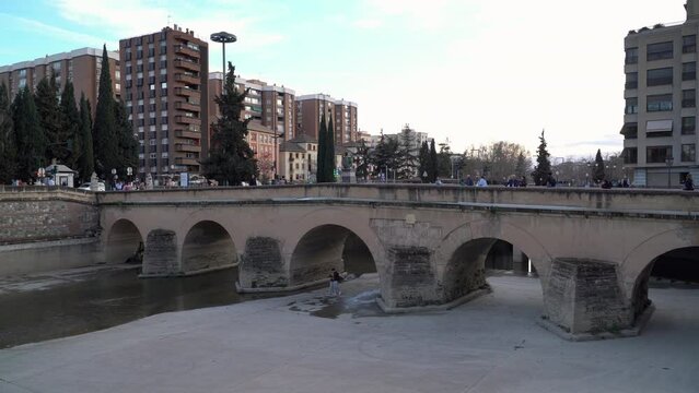 The Roman bridge spans the Genil river in Granada, Andalusia, Spain