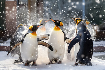 King penguin, Emperors penguins, winter nature background
