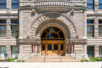 One of the entrances to Salt Lake City city hall in Salt Lake City, Utah, USA on June 21, 2023.