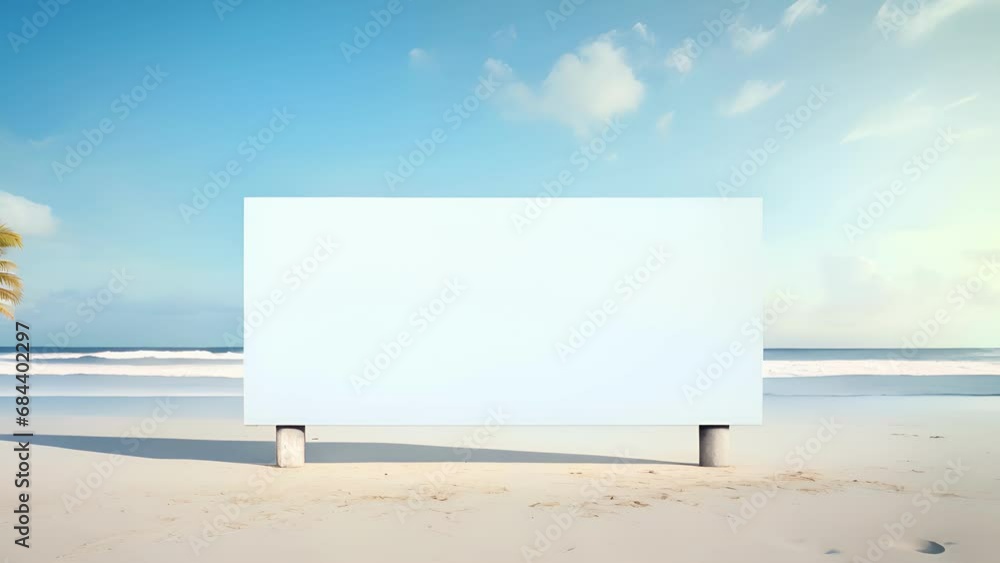 Poster billboard stand and how it seamlessly blends into the softfocused beach background. the use of the t
