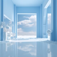 window in the sky, blue background, 