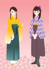 traditional japanese illustrations｜袴の女性