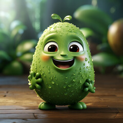 3d realistic cartoon cute avocado fruit