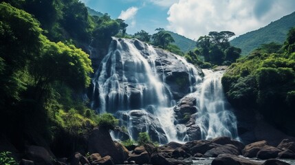 Obraz premium majestic water fall in the green mountains generated by AI tool 