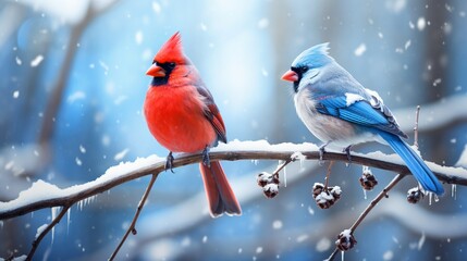 cardinal sitting on a branch in winter season generated by AI tool 