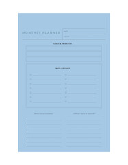 monthly planner. (sky) Minimalist planner template set. Vector illustration.	