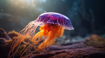 Fototapeta premium Jellyfish in the deep blue sea. Underwater photography