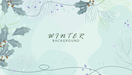 Watercolor winter background design, Flower and botanical leaves watercolor hand drawing. Abstract art wallpaper design for wall arts, wedding and greetings card. - obrazy, fototapety, plakaty
