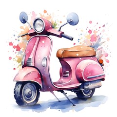 adorable scooter, watercolor, clipart
