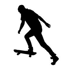 Silhouette of casual male doing skateboard. Silhouette of a sporty guy playing skateboard.
