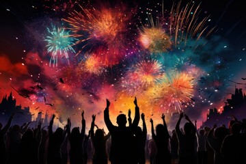 Fototapeta na wymiar Silhouette Firework Celebration for New Year or any event Festival. Generative AI.