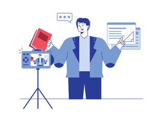 Content creator are making educational videos. Content creator illustration.