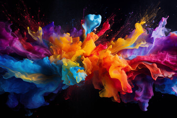 Abstract background of vibrant colorful paint splashes on black background - obrazy, fototapety, plakaty