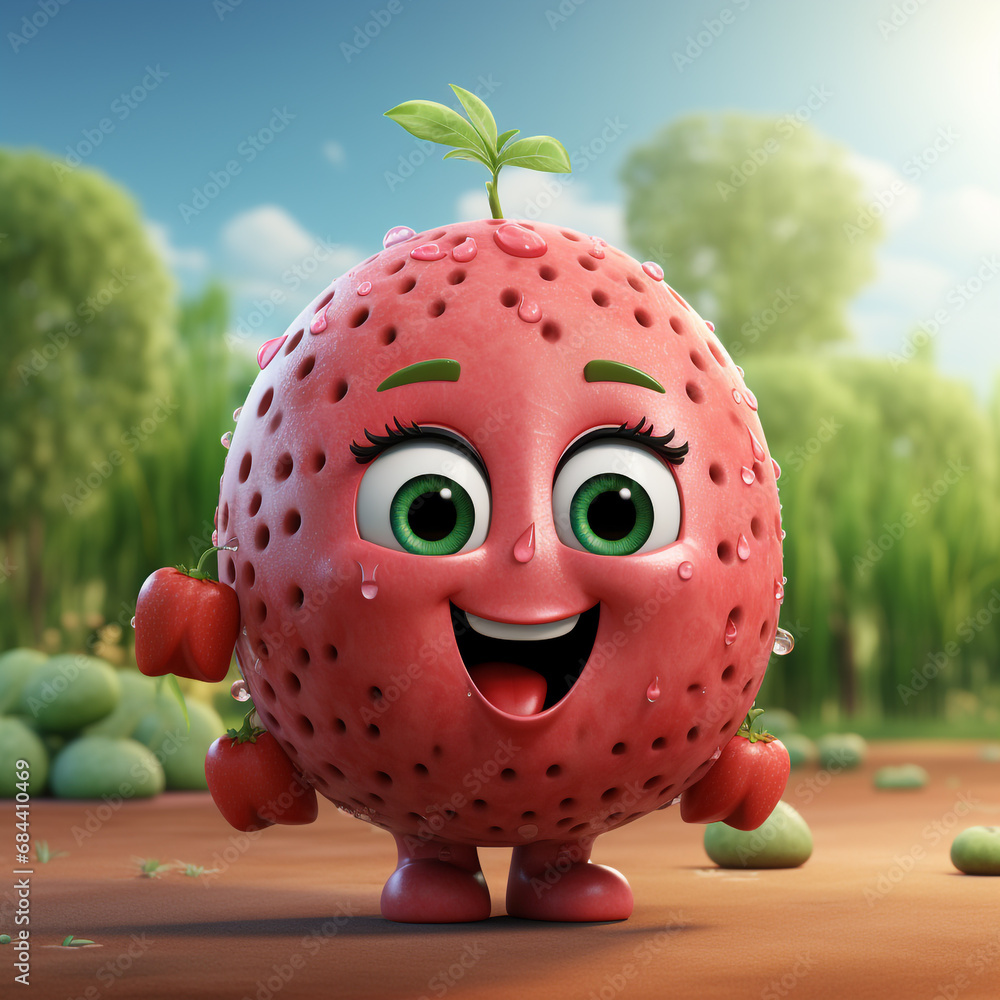 Wall mural 3d realistic cartoon cute watermelon fruit