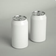 White aluminium can mockup 330 ml, isolated on white background - Isometric view.