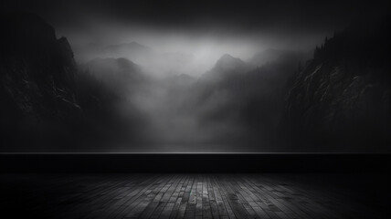 dark empty black wall and the forest in the mist