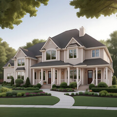 Fototapeta premium A stunning artist's rendering of a suburban elegance home, created by AI, showcasing its exquisite design