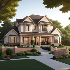 A stunning artist's rendering of a suburban elegance home, created by AI, showcasing its exquisite design