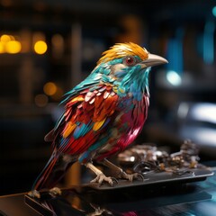 Vibrant Mechanical Avian Series: Artistic Robotic Birds in Urban Setting