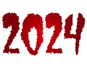 Number 2024 gradient red on transparent background for new year concept design elements.