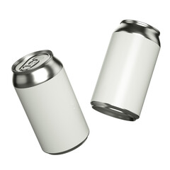 Floating aluminium cans mockup 330 ml, with white label, without background 