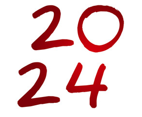 Number 2024 gradient red on transparent background for new year concept design elements.