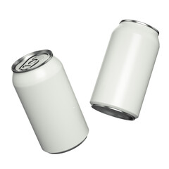 Floating white aluminium cans mockup 330 ml, without background 