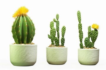 Summer cactus plants in pots cut out white backgrounds 3d rendering, Generative AI 