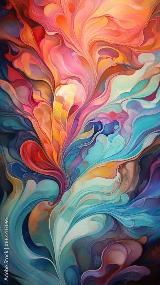 Wall mural a fusion of fluid, liquid-like patterns merging and flowing together in a mesmerizing dance of color