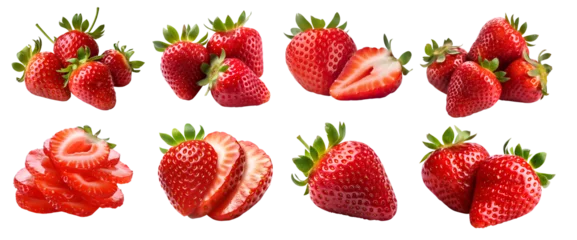 Foto op Plexiglas Strawberry Strawberries, many angles and view side top front sliced halved group cut isolated on transparent background cutout, PNG file. Mockup template for artwork graphic design © Sandra Chia