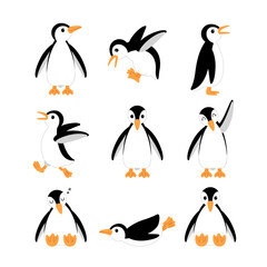 Cute penguin cartoon image collection, illustration set on white background.