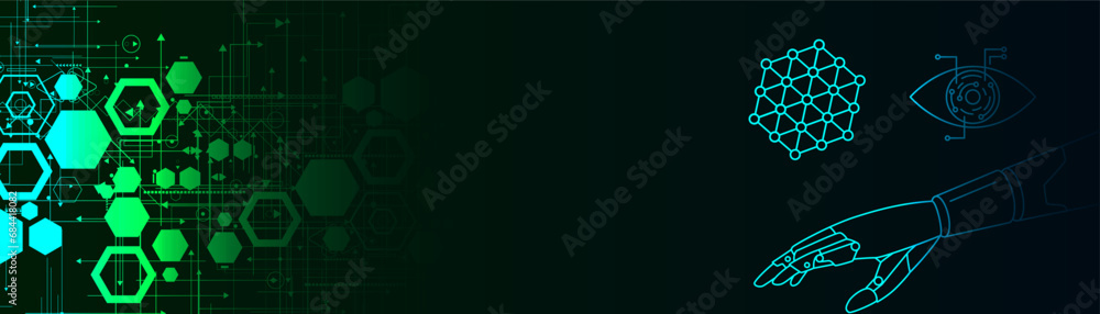 Poster modern and futuristic background design with technology and artificial intelligence elements.