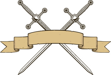 Parchment Banner with Crossed Two-Handed Swords