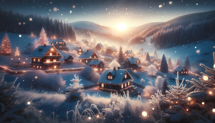 Enchanted Snowy Village at Sunset – Christmas Magic