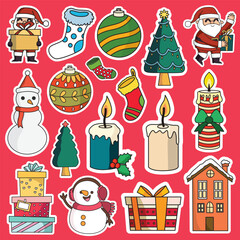 Fototapeta na wymiar Christmas sticker printable set vector illustration, suitable for gift or decoration and graphic design element