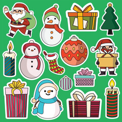 Christmas sticker printable set vector illustration, suitable for gift or decoration and graphic design element