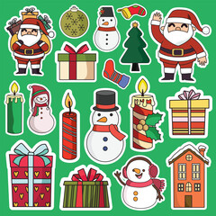 Christmas sticker printable set vector illustration, suitable for gift or decoration and graphic design element