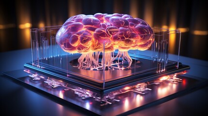 Obraz premium A holographic brain projection with futuristic, pulsating energy