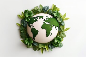 Eco Friendly Earth with Leaves and Plants. Save the World Background, Papercraft Style, Earth day, Environment Day.