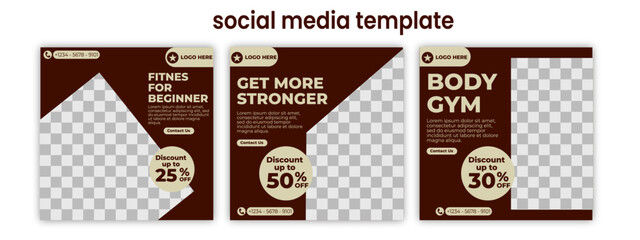 Social media post template for sport, Gym, Fitness, and Workout. Suitable for social media post, and web ads