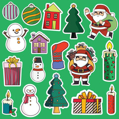 Christmas sticker printable set vector illustration, suitable for gift or decoration and graphic design element