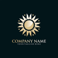 Minimalist gold mandala flower icon logo design vector