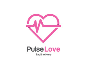 Minimalist love heart beat healthcare icon logo design vector template