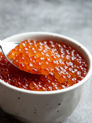 Fresh salmon roe in a bowl