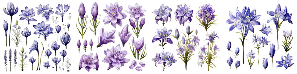 Chionodoxa  Flower Set Concept Props For Icon Designing Hyperrealistic Highly Detailed Isolated On Transparent Background Png File