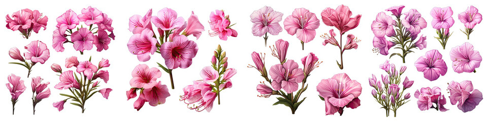 Clarkia  Flower Set Concept Props For Icon Designing Hyperrealistic Highly Detailed Isolated On Transparent Background Png File