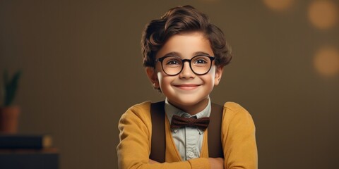 smiling young boy in glasses looking, generative AI