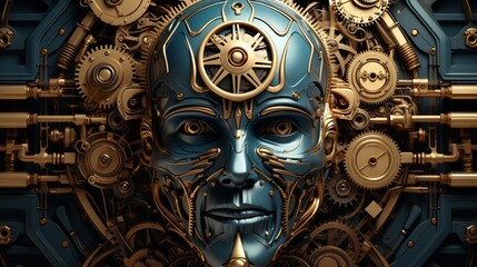 Fototapeta na wymiar A mechanical brain with gears and cogs in a steampunk style