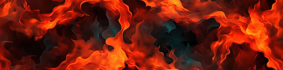 seamless pattern with red flame of burn fire on black background