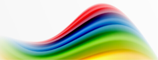 Rainbow color silk blurred wavy line background on white, luxuriously vibrant visually captivating backdrop. Stunning blend of colors reminiscent of rainbow, silky and gracefully blurred wavy pattern